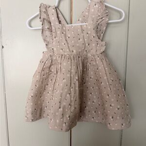 Girls' Dusty Pink Floral Ruffle-Shoulder Dress